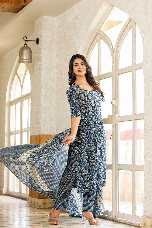 Dhruvi 101 Daily Wear Printed Rayon Kurti With Pant Dupatta Catalog
